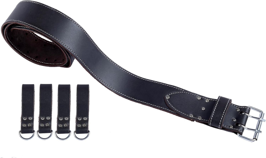 VEEKAY Men's Leather work Belt Oil Tanned Heavy Duty 3 Inch Wide Tool Belt with Rig 22 Pocket Tool pouch bag Brown for Carpenter, Construction, Framers, Handyman, Electrician Fits for 30' to 56' Waist