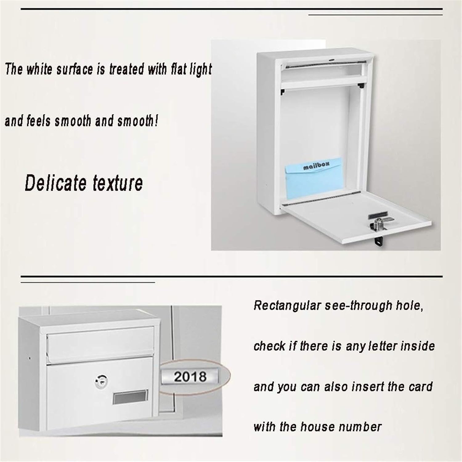 Wall-Mount Mailbox Wall-Mount Letterboxes Locking Mailboxes Wall Mounted Vertical Key Lock Drop Mail Box Medium Capacity Rust-Proof Metal Post Box