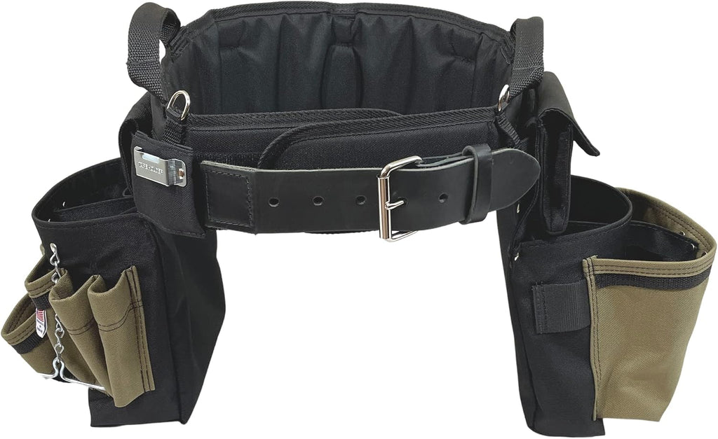 BOULDER BAG Ultimate Electrician's MAX Combo with Comfort Back Support Tool Belt, Leather Belt Buckle, Heavy Duty Tool Belt, Tan, (Small 24-27 Inch Waist), Made in USA