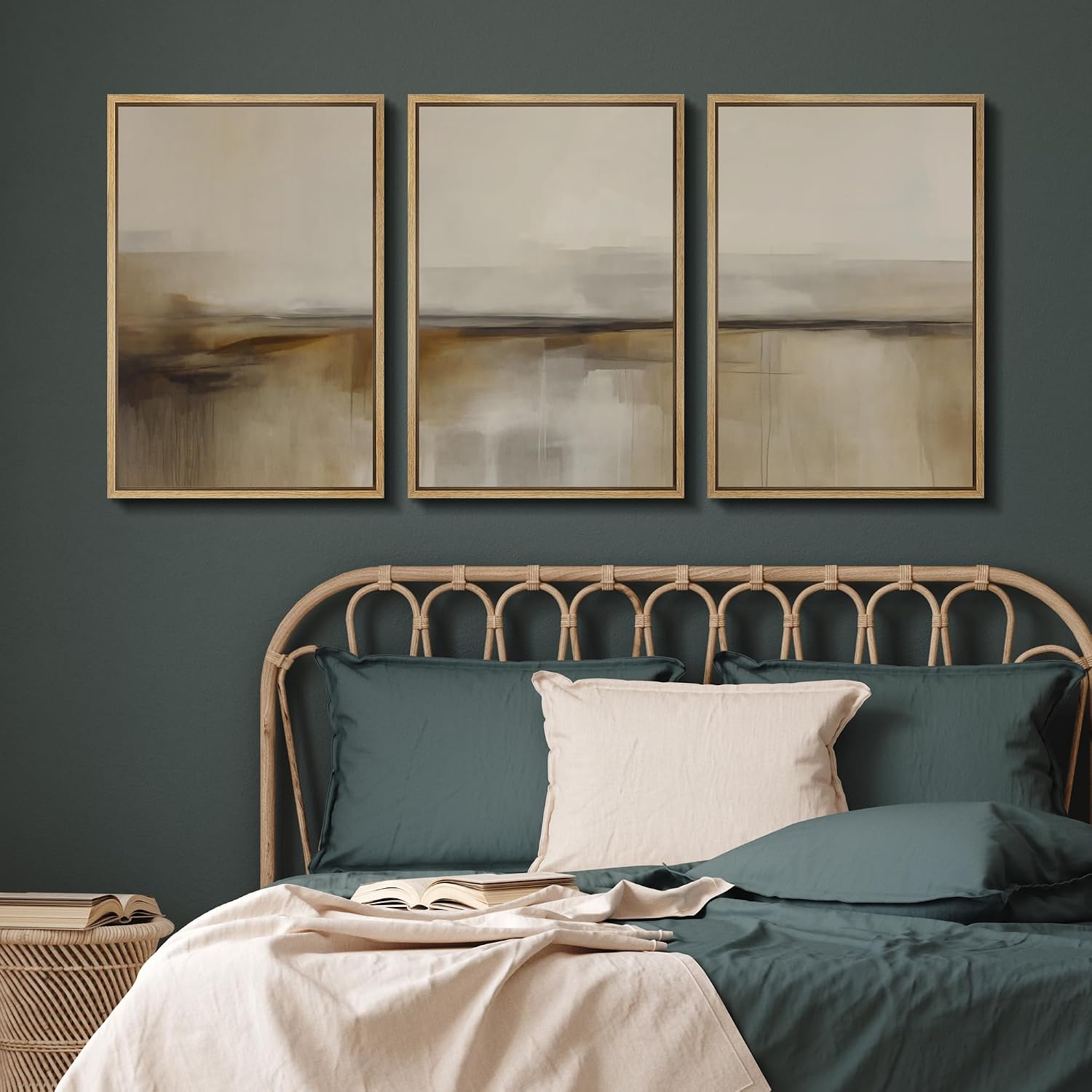 SIGNFORD Framed Canvas Print Wall Art Set Desert Haze Abstract Neutral Beige and Brown Illustrations Modern Art Relax/Calm for Living Room, Bedroom, Office - 24'x36'x3 Natural