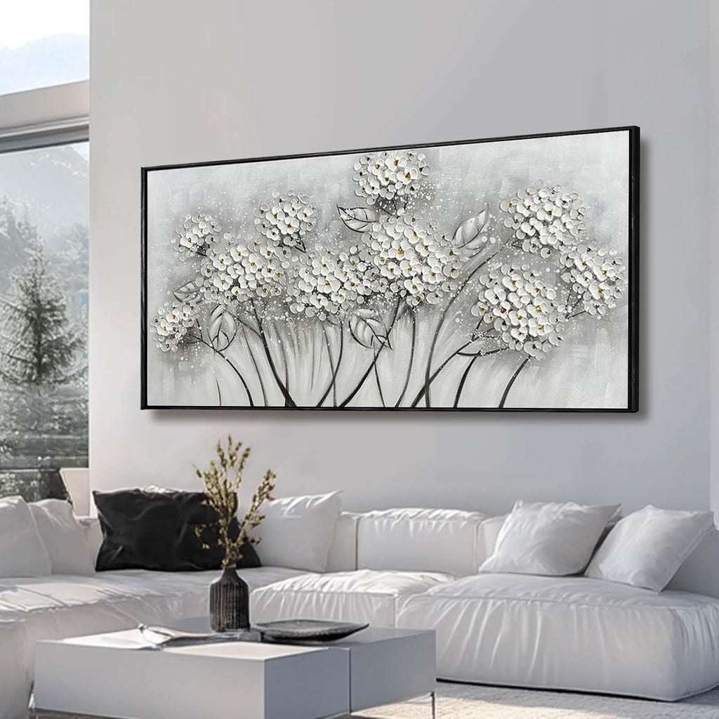 Kureful Large Artwork Flowers Oil Painting Modern Home Decorations Floral Canvas Pictures for Living Room Bedroom Kitchen Office 29' x 58' (White)