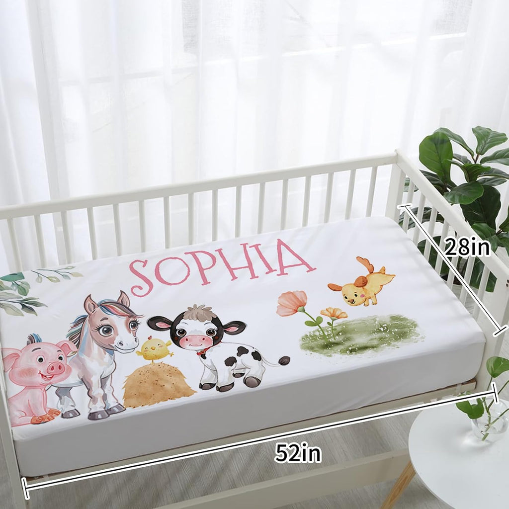 Personalized Nursery Crib Bedding Set: Custom Name 5 Piece Baby Crib Sets with Animal House Design - Toddler Double Layer Blanket Set, Comfortable Crib Bed Sheets for Baby Grils
