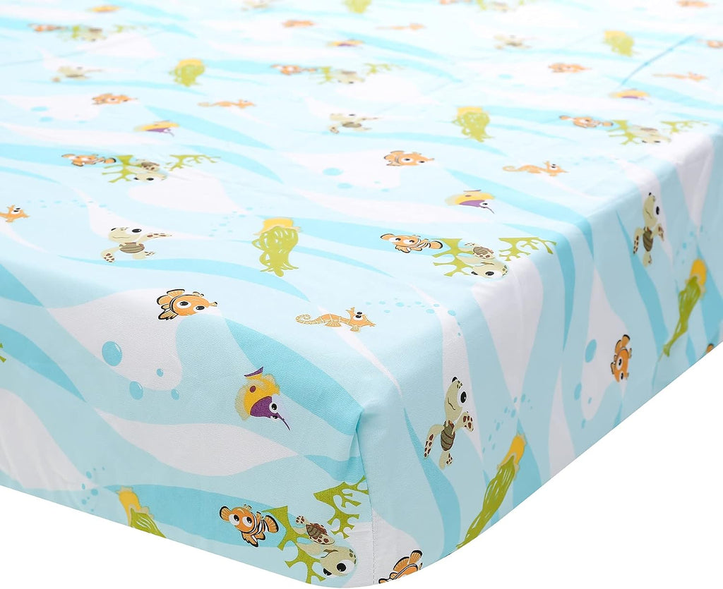 8 PCs Blue Ocean Themed Nursery Crib Bedding Set Baby Boy 1 Quilt 1 Fitted Sheet 1 Skirt 1 Diaper Organizer 1 Changing Pad Cover Sheet 3 Canvas Wall Decor