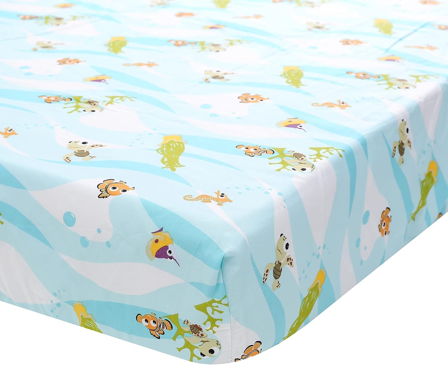 8 PCs Blue Ocean Themed Nursery Crib Bedding Set Baby Boy 1 Quilt 1 Fitted Sheet 1 Skirt 1 Diaper Organizer 1 Changing Pad Cover Sheet 3 Canvas Wall Decor