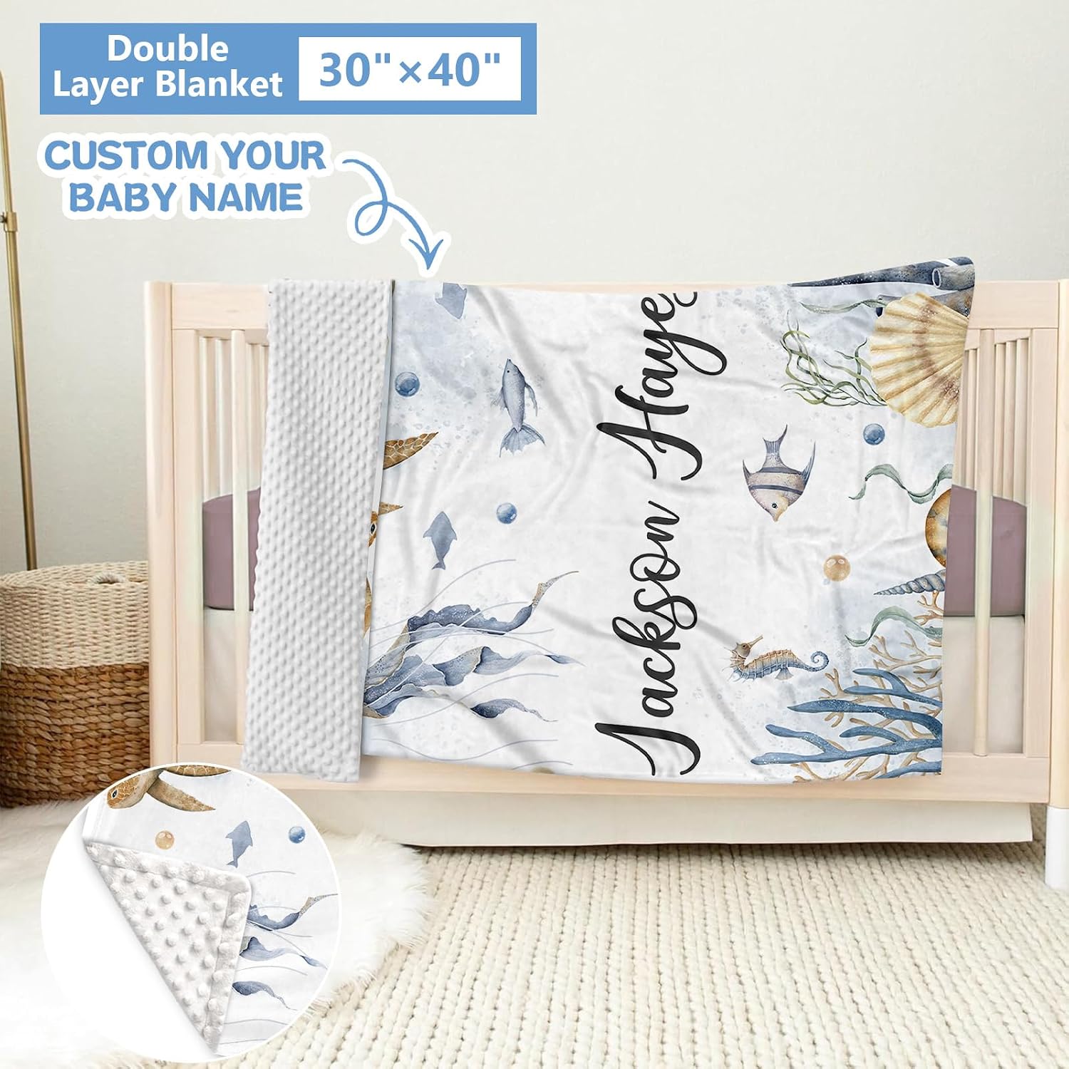 KAINSY Custom Crib Bedding Set 5 Pcs for Girls Boys – Personalized Underwater World Theme, Newborn Sleep Set, Nursery Decor, Toddler Room Essentials, Infant Sleep, Baby Room Accessories, Baby Gift
