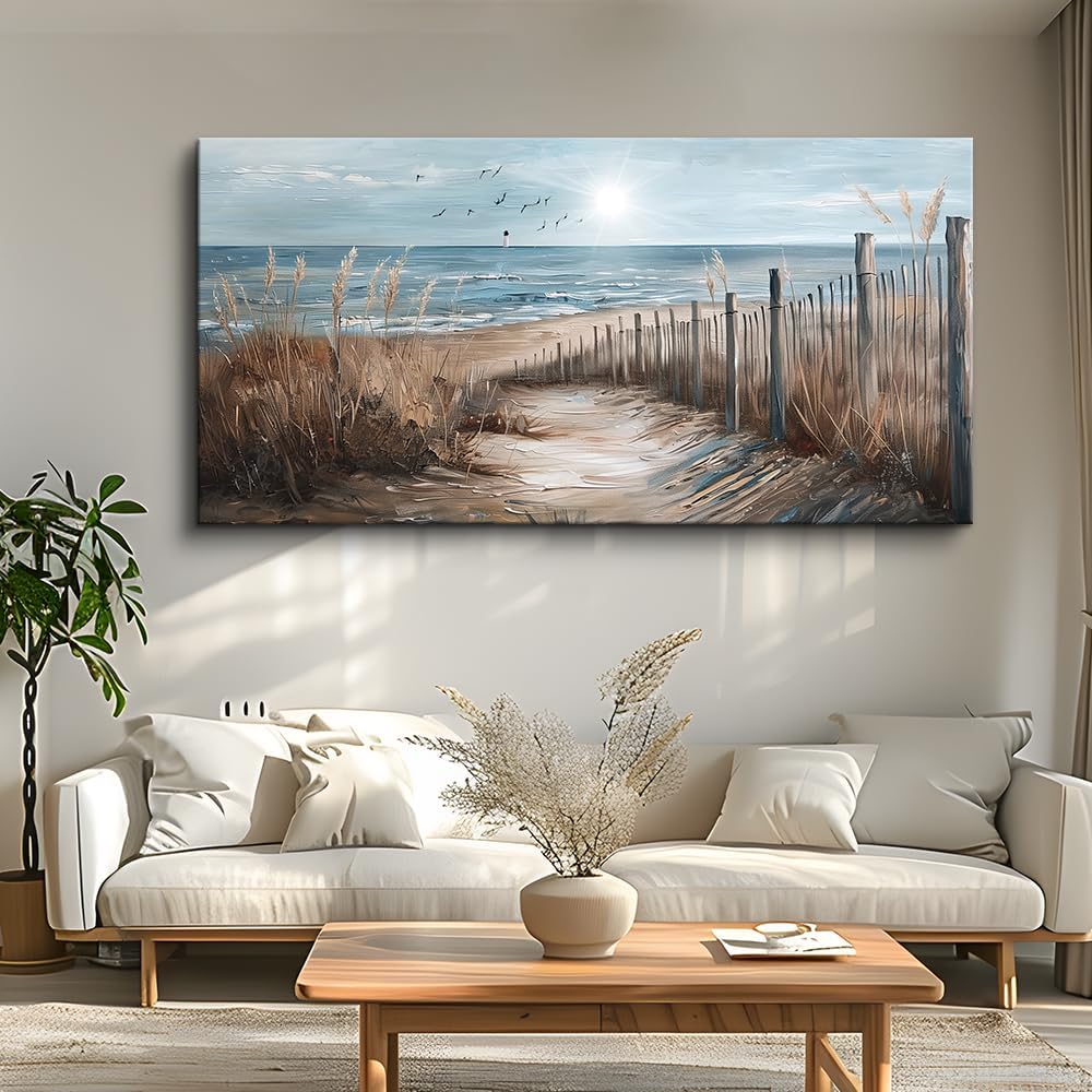 KELIYUAN Large Canvas Wall Art For Living Room Wall Decor For Office Bedroom Mural Wall Pictures Artwork Ocean Sand Dunes Grass Landscape Paintings Hotel Room Aesthetic Home Decoration Art 30'x60'