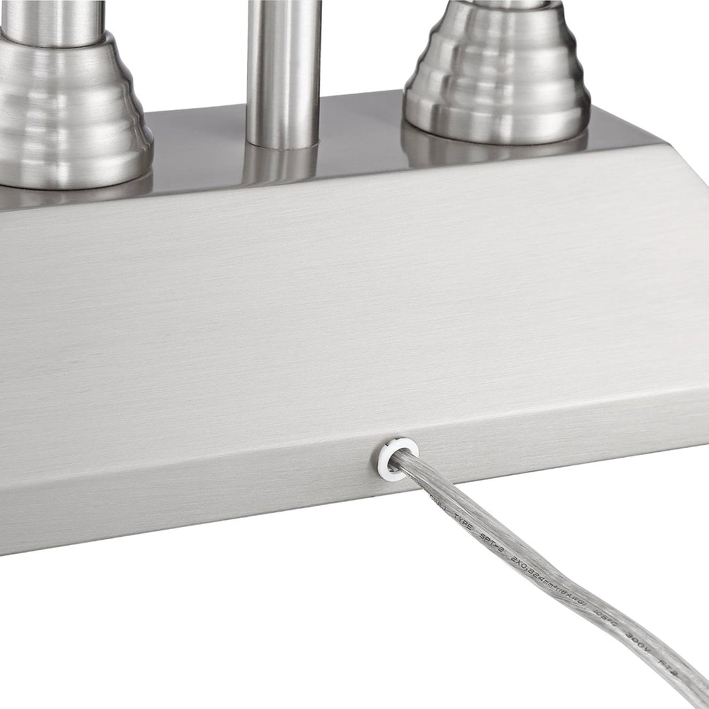 Possini Euro Design Dexter 26' High Modern Table Lamp with USB Charging Ports A+C and AC Power Outlet in Base Brushed Nickel LED Reading Light White Linen Shade Bedroom Living Room House Desk