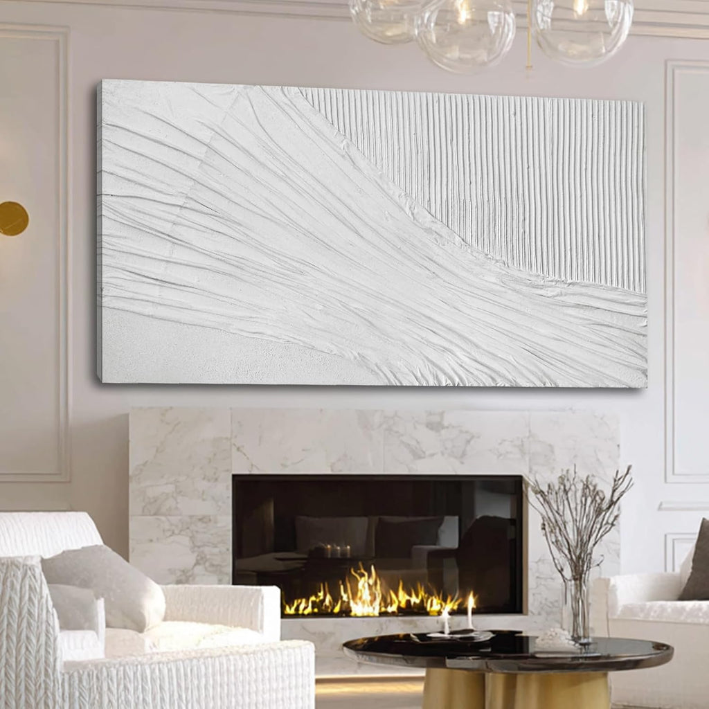 White Textured Abstract Canvas Wall Art, 29x58 Large Minimalist Wall Decor with 3D Pattern, Modern Neutral Framed Wall Art for Living Room Bedroom Entryway