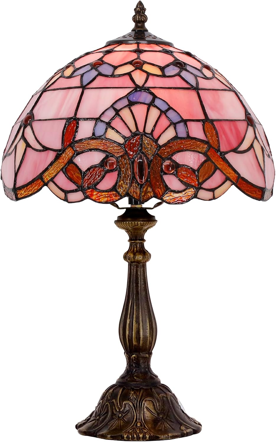 Tiffany Lamp Touch Control Table Lamp Pink Stained Glass Desk Lamp 12X12X19 Inches Baroque Style Reading Light