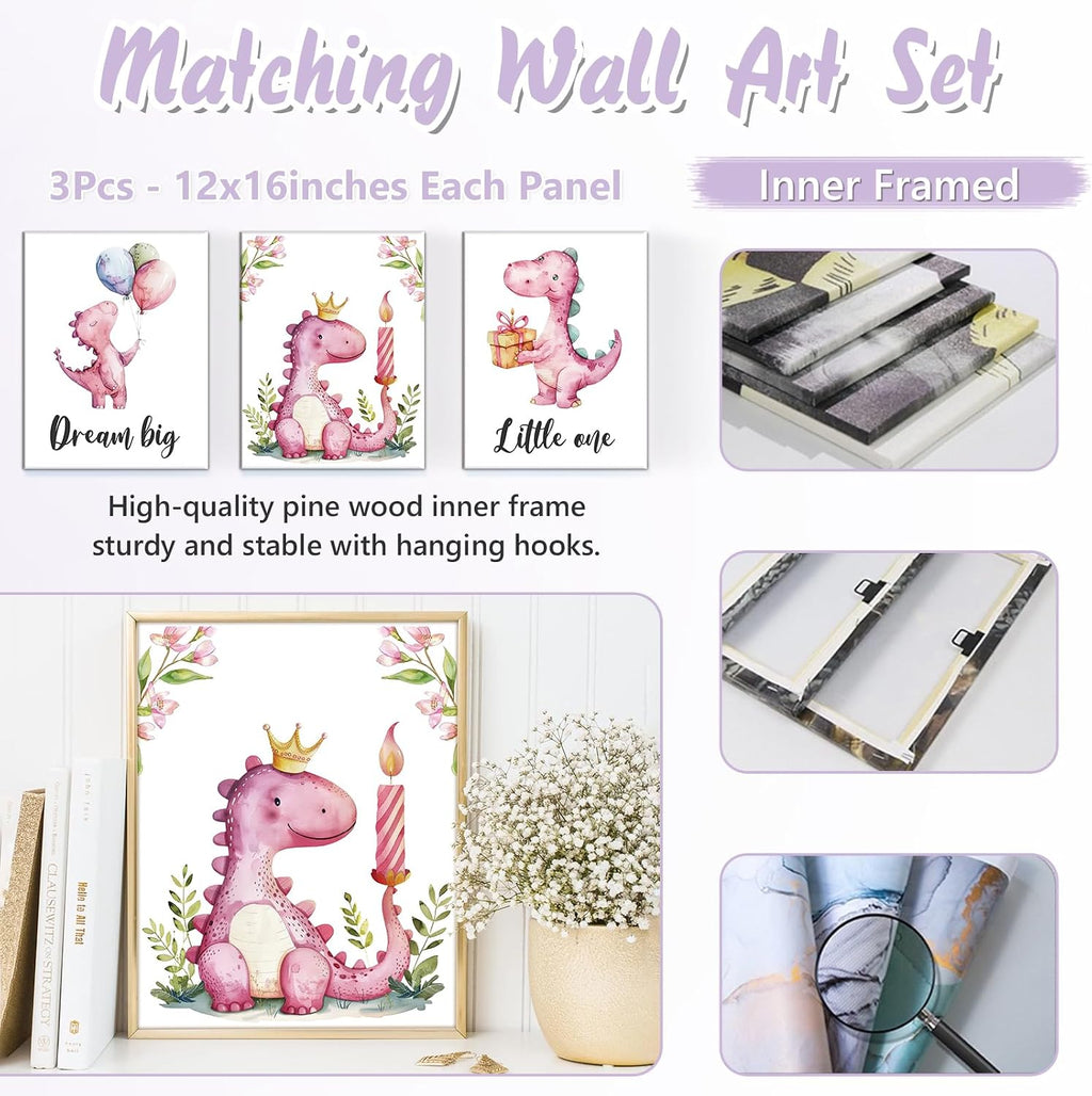 Custom Baby Crib Bedding Set, 5 PCS Personalized Name Baby Crib Sets for Girls Boys, Pink Dinosaur Theme Nursery Bedding Sets for Infant Toddler, Double Layer Flannel Bed Set Customized Gifts
