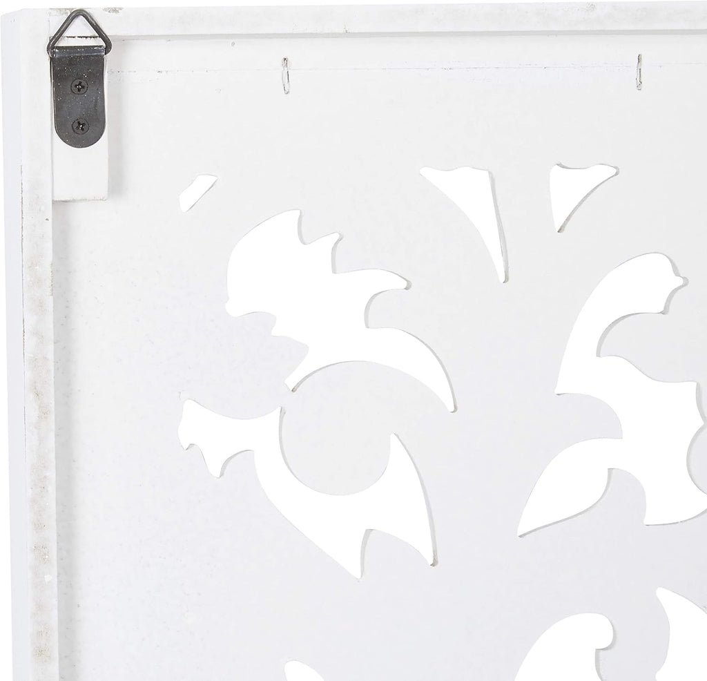 Deco 79 Wood Floral Home Wall Decor Intricately Carved Scroll Wall Sculpture, Set of 2 Wall Art 12'W, 50'H, White