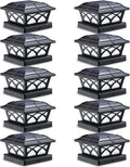 SIEDiNLAR Solar Post Cap Lights Outdoor Glass 2 Color Modes 8 LEDs for 4x4 5x5 6x6 Wooden Vinyl Posts Deck Fence Patio Decoration Warm White & Cool White Lighting Black (10 Pack)