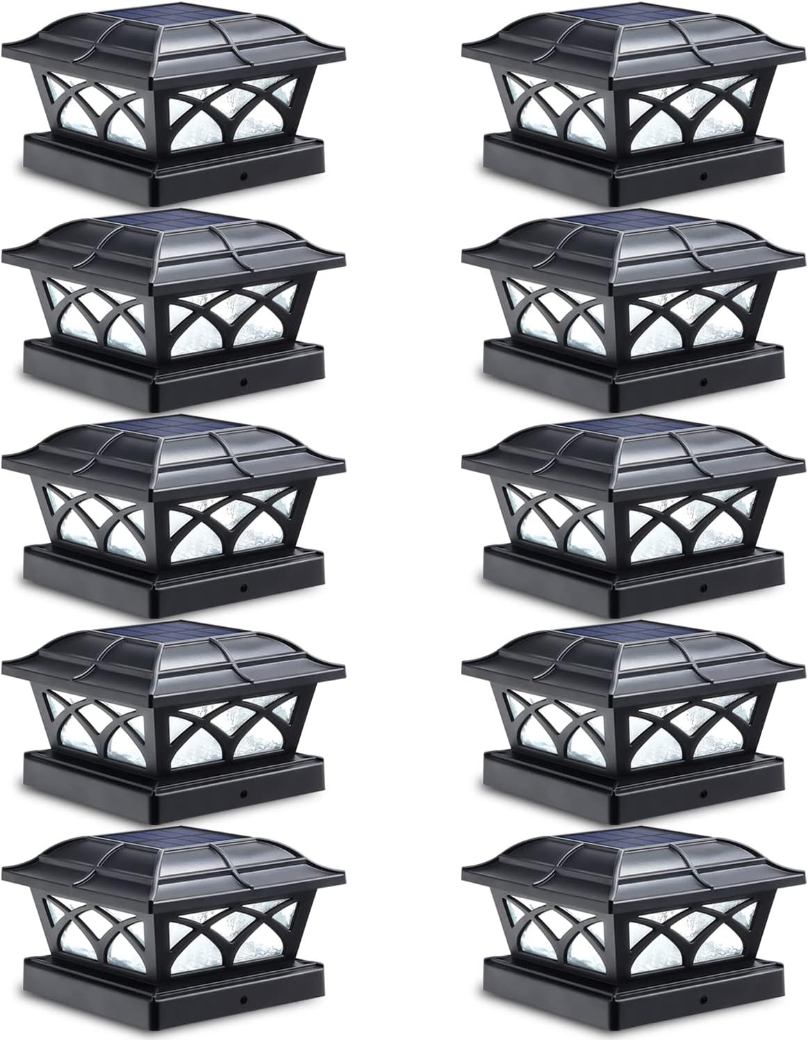 SIEDiNLAR Solar Post Cap Lights Outdoor Glass 2 Color Modes 8 LEDs for 4x4 5x5 6x6 Wooden Vinyl Posts Deck Fence Patio Decoration Warm White & Cool White Lighting Black (10 Pack)