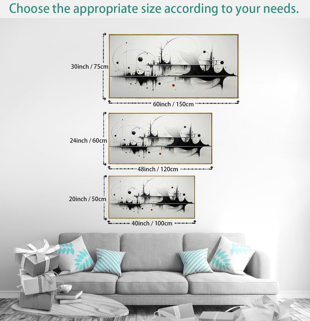 Wall Art Modern Artwork Black And White Canvas Painting Geometric Line Art Wall Decor for Living Room Bedroom Dining Room Home Office Decor 30'x60' with Framed