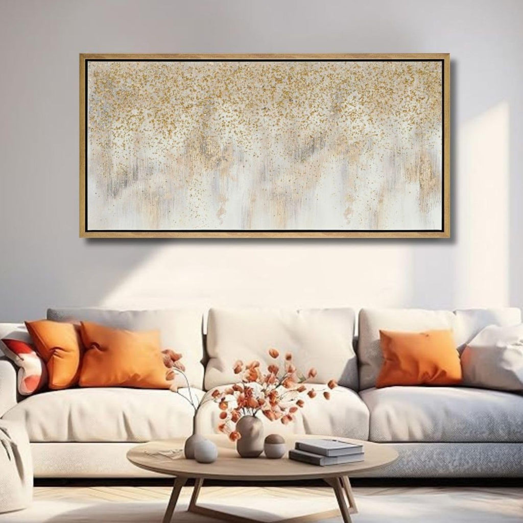 27'x56' Framed Gold Foil Abstract Wall Art,Modern Canvas Wall Paintings Abstract Artwork Large Painting for Bedroom Home Office Wall Decor