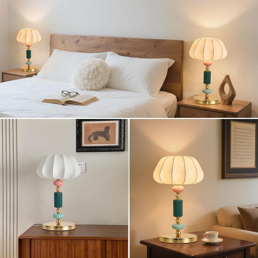 Modern White Fabric Table Lamp Plug in Metal Base Desk Light with Plug Cord Switch for Bedroom Bedside Living Room