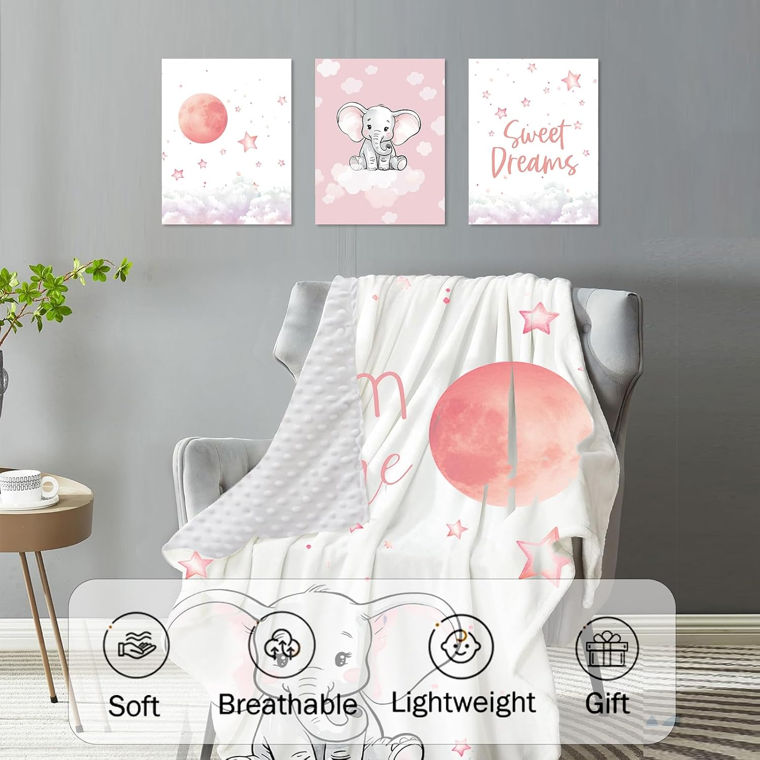 Personalized Nursery Crib Bedding Set: Custom Name 5 Piece Baby Crib Sets with Starry Sky Elephant Design - Toddler Double Layer Blanket Set, Comfortable Crib Bed Sheets for Baby Grils