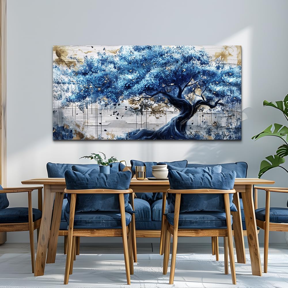 ERQINHUA Large Canvas Wall Decor For Living Room Wall Art For Bedroom Office Decor Blue Tree Wall Paintings Farmhouse Abstract Watercolour Pictures Artwork Home Decor Ready To Hang Posters 30'X60'