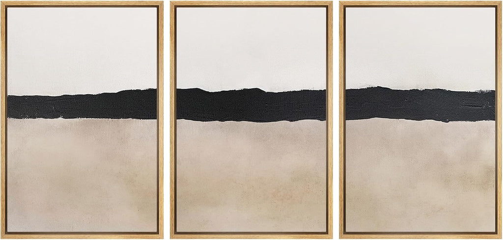 MUDECOR Framed Wall Art Print Set Minimalist Abstract Black Horizontal Brushstroke Illustrations Modern Art Boho Decorative Colorful Chic for Living Room, Bedroom, Office - 24'x36'x3 Natural