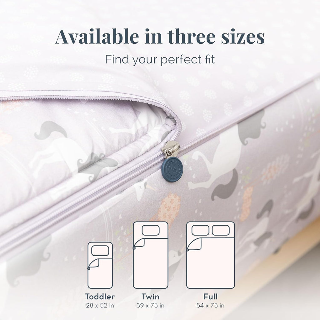 Beddy's Fairytale Unicorn Durable Zipper Bedding for Kids - Bed in a Bag - Purple Sheets & Comforter with Unicorns - Includes Pillowcase and Sham - Easy to Make & Wash - Twin
