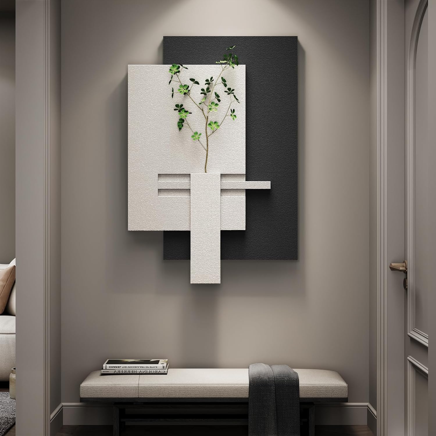 Cuspin Large 3D Textured Black and White Wall Art for Living Room, Abstract Minimalist artwork for wallss, Modern Netural Vertical Paintings Wall Decor for Bedroom Dining Room Hallway Office