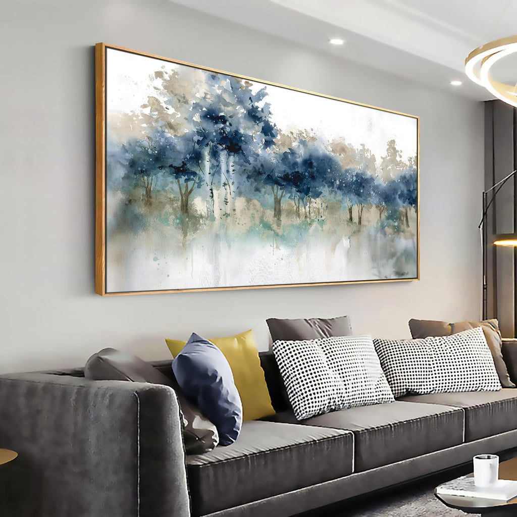 Wall Art Landscape Modern Wall Decor Canvas Painting Blue Ink Wall Art Large Artwork for Living Room Bedroom Office Home Decor 24'x48' with Framed