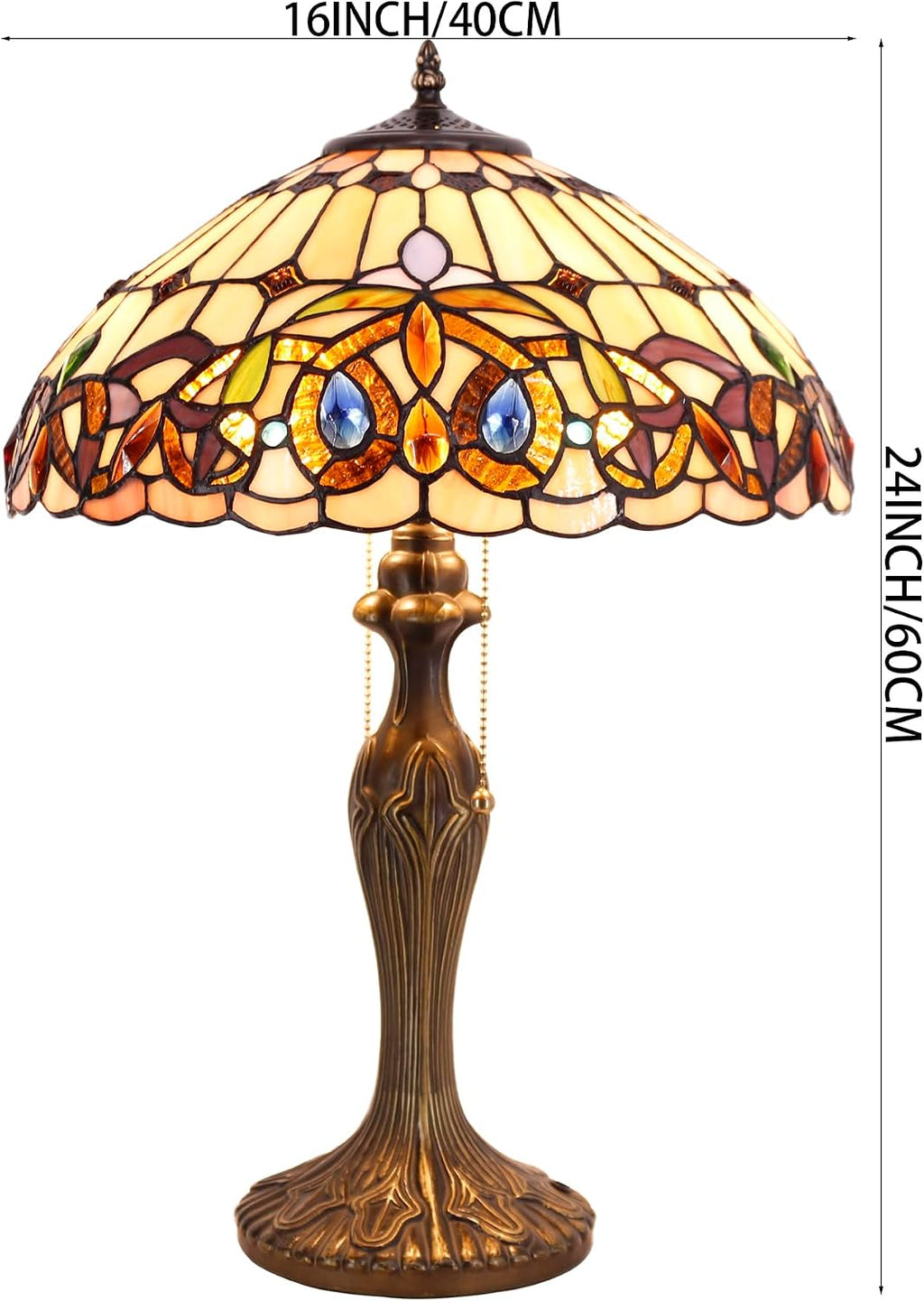WERFACTORY Tiffany Style Table Lamp Colorful Stained Glass Serenity Victorian Bedside Lamp16X16X24 Inches Desk Light Metal Base Decor Bedroom Living Room Home Office S021 Series