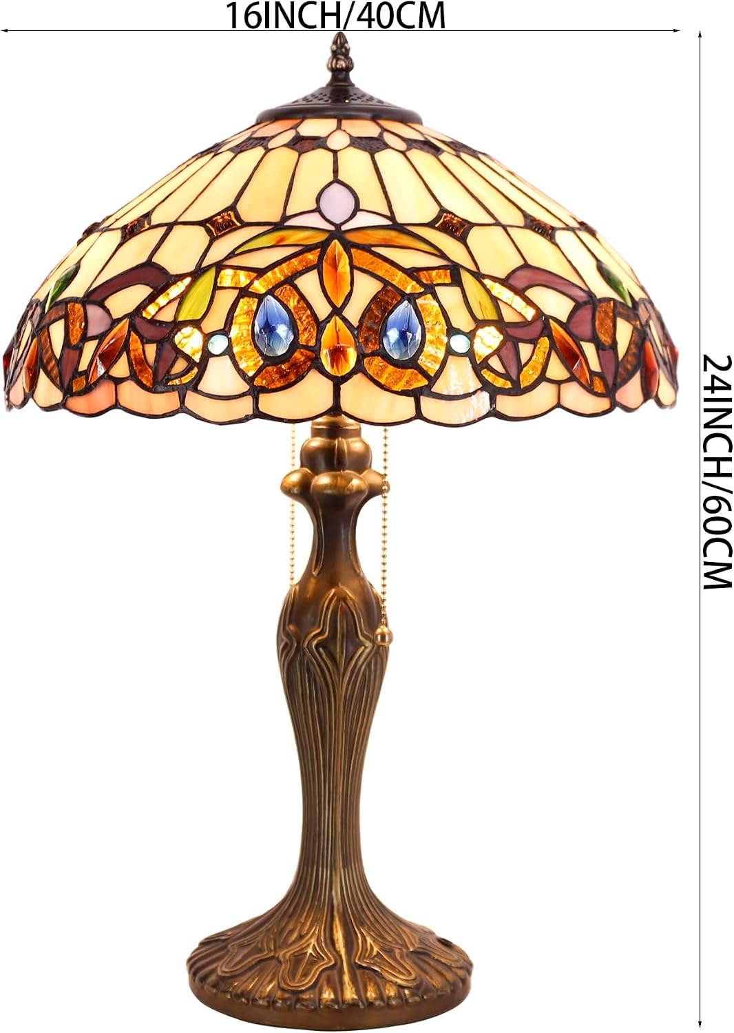 WERFACTORY Tiffany Style Table Lamp Colorful Stained Glass Serenity Victorian Bedside Lamp16X16X24 Inches Desk Light Metal Base Decor Bedroom Living Room Home Office S021 Series