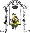 Bieye L12001 Frogs on a Swing Tiffany Style Stained Glass Accent Table Lamp for Home Decor