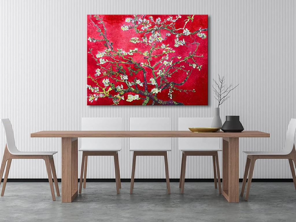 Wieco Art Extra Large Red Almond Blossom Tree Vincent Van Gogh Paintings Reproduction Canvas Prints Wall Art for Home Decor and Wall Decor Classical Flowers Pictures Artwork