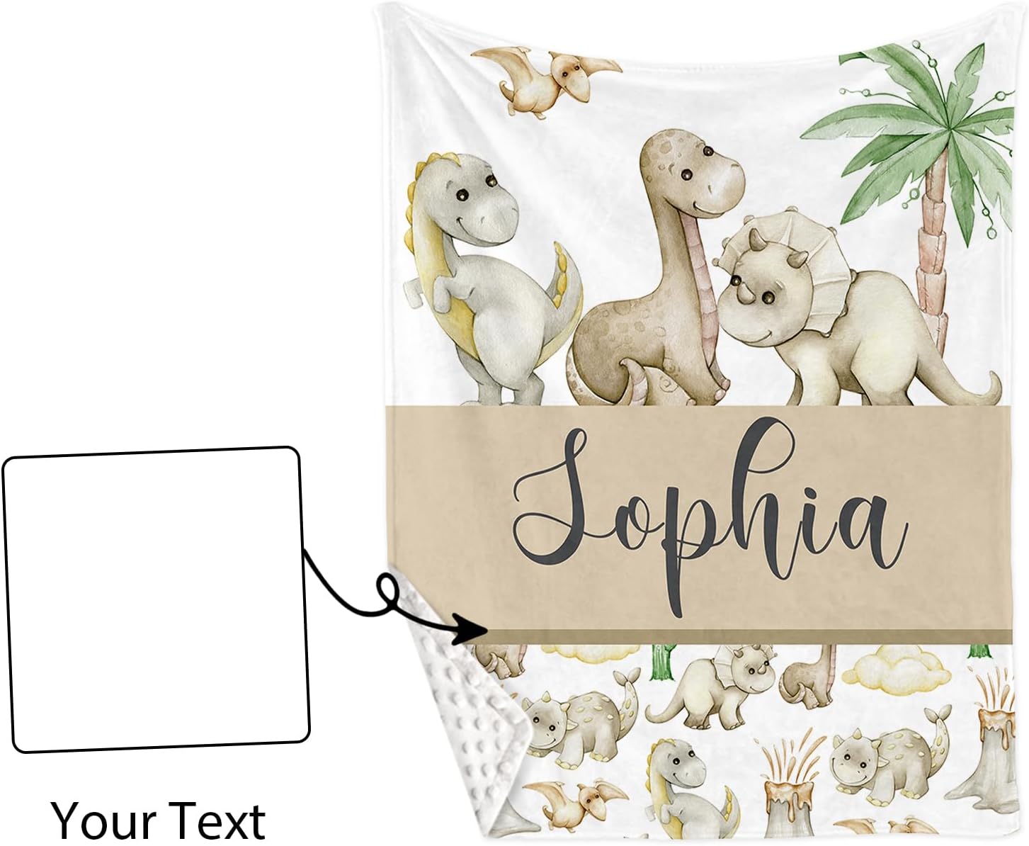 Personalized Baby Crib Bedding Set, 5-Piece Cute Dinosaur Baby Crib Sets with Custom Name, Toddler Double Layer Blanket Fitted Sheets Changing Pad Cover Rug Wall Art Set, Charming Nursery Decor