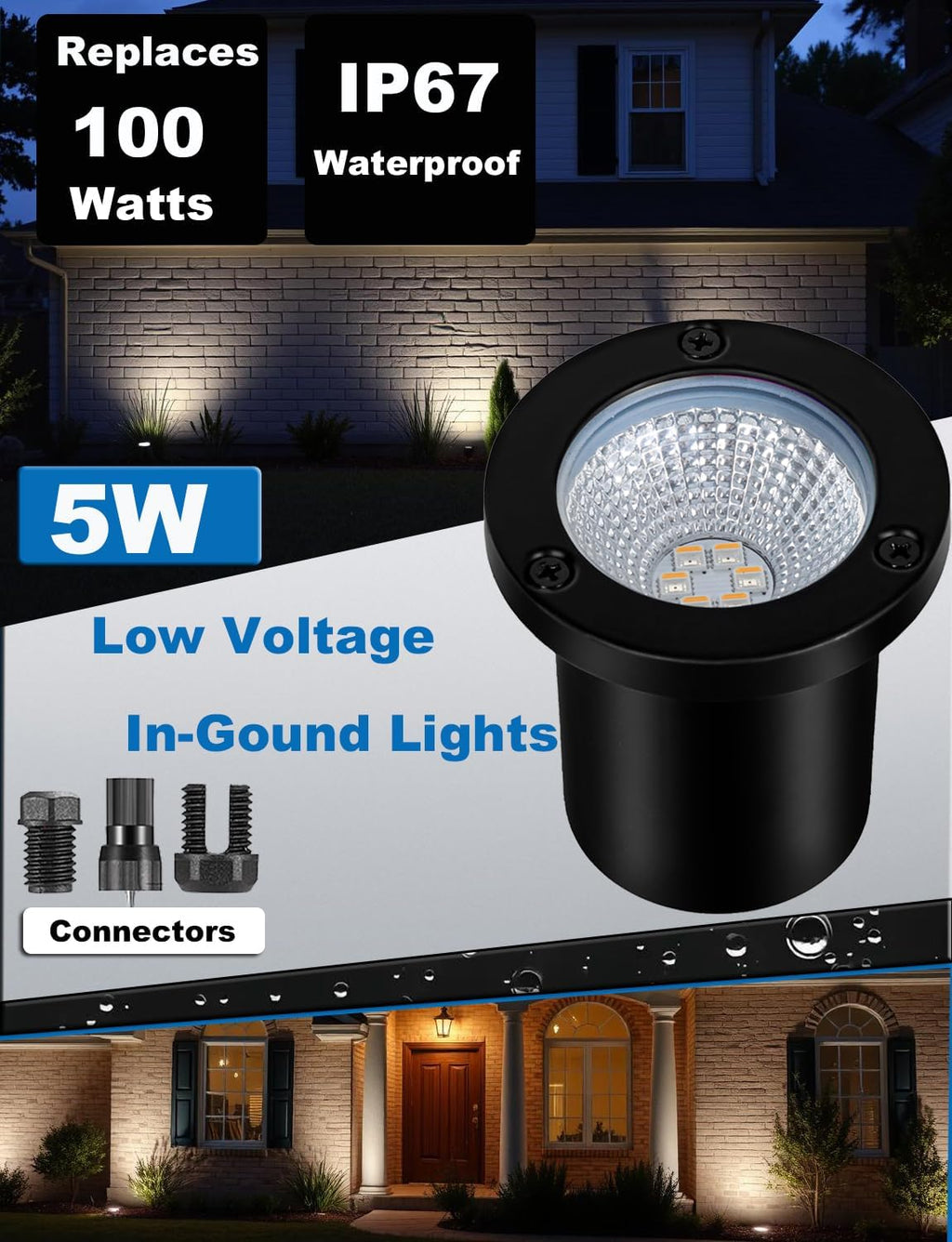 Low Voltage Landscape Lights Well Lights Landscape LED in Ground Light IP67 Waterproof Outdoor Landscape Lighting with Connectors for Pathway Garden Yard Fence Deck (Neutral White 4000K)