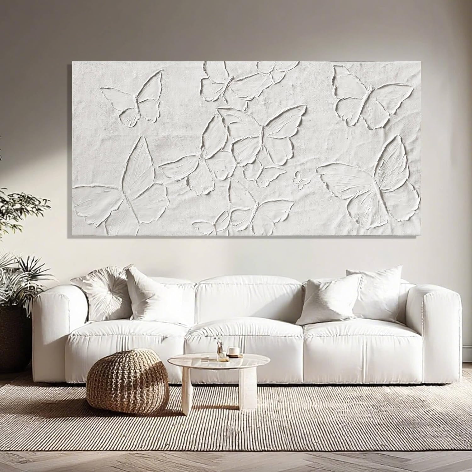 SHEYOYE Large White Aesthetic Canvas Wall Art | Butterfly Wall Art for Wall Decor, Office Art, Living Room or Bedroom Wall Decor, Hallway Decor 29' x 58'