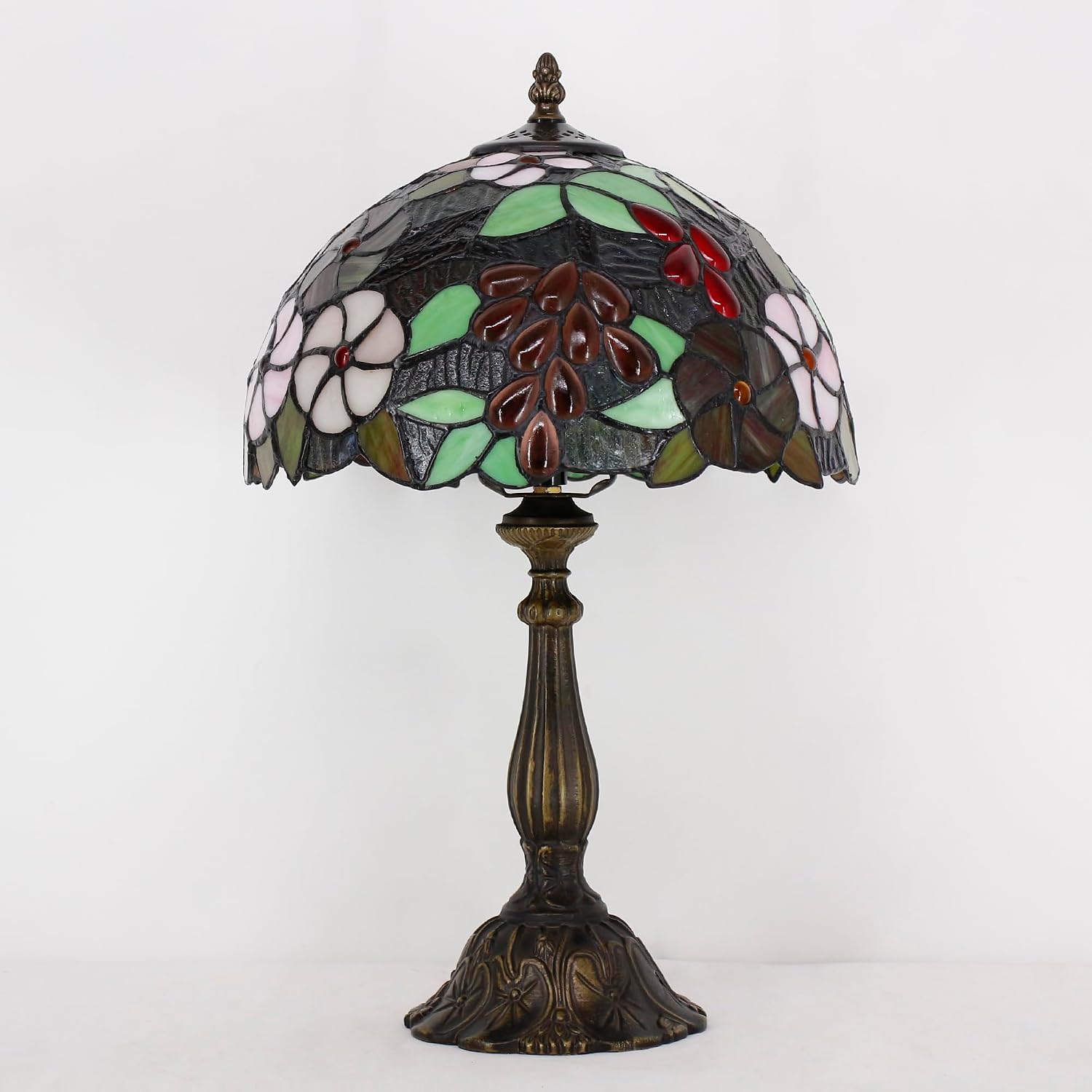 Tiffany Lamp Touch Control Table Lamp Purple Red Stained Glass Desk Lamp 12X12X19 Inches Grape Style Reading Light