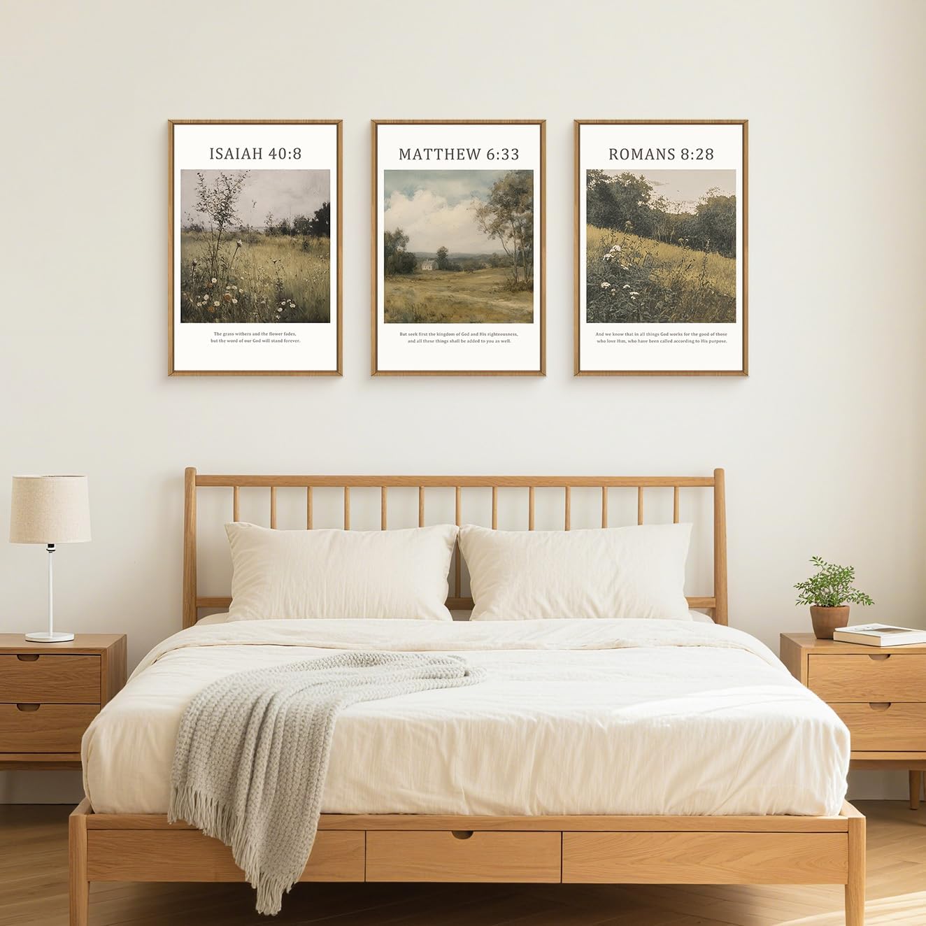LHIUEM Large Bible Christian Scripture Framed Canvas Wall Art Set,Jesus Religious Verse Wall Decor,Vintage Nature Flowers Artwork for Living Room,Bedroom,Dining Room,Office -24'x36'x3