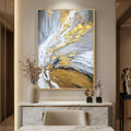 Large 3D Textured Abstract Canvas Wall Art for Entryway, Hand Painted Gold Foil Wall Painting for Office, Modern Luxury Gray & Gold Framed Artwork for Living Room Bedroom Home Décor 30x44 inches