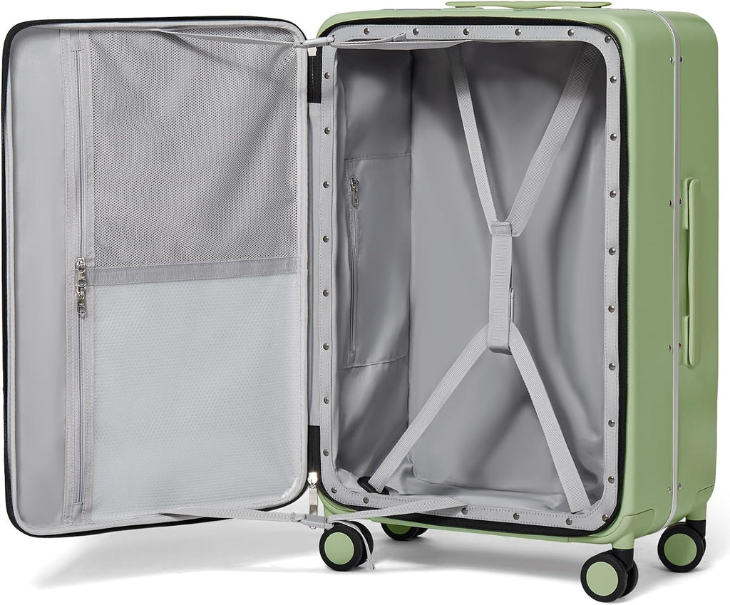 mixi 26 Inch Large Checked Luggage PC Hard Shell Suitcase Top Opening Aluminum Frame Travel Suitcases with Wheels, Avocado Green