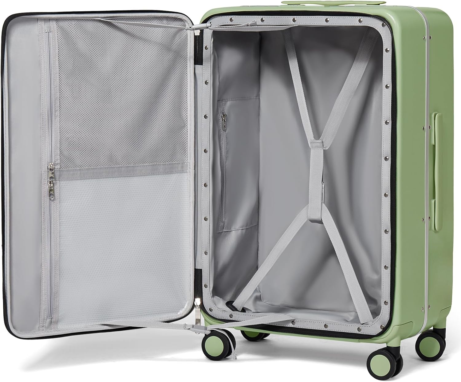 mixi 26 Inch Large Checked Luggage PC Hard Shell Suitcase Top Opening Aluminum Frame Travel Suitcases with Wheels, Avocado Green