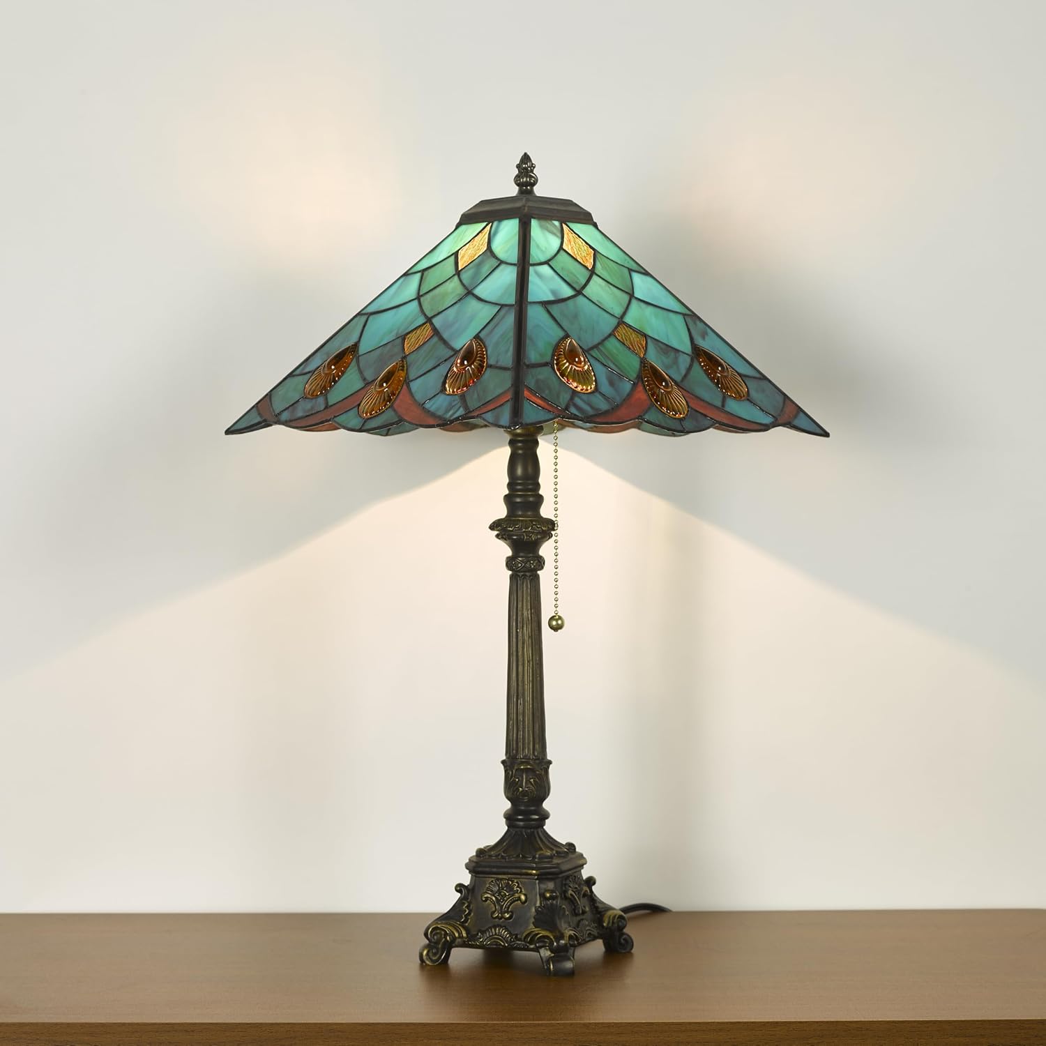 Tiffany Table Lamps Sky Blue Stained Glass Crystal Style Mission Desk Lamp 12X12X24 Inch Bronze Resin Base