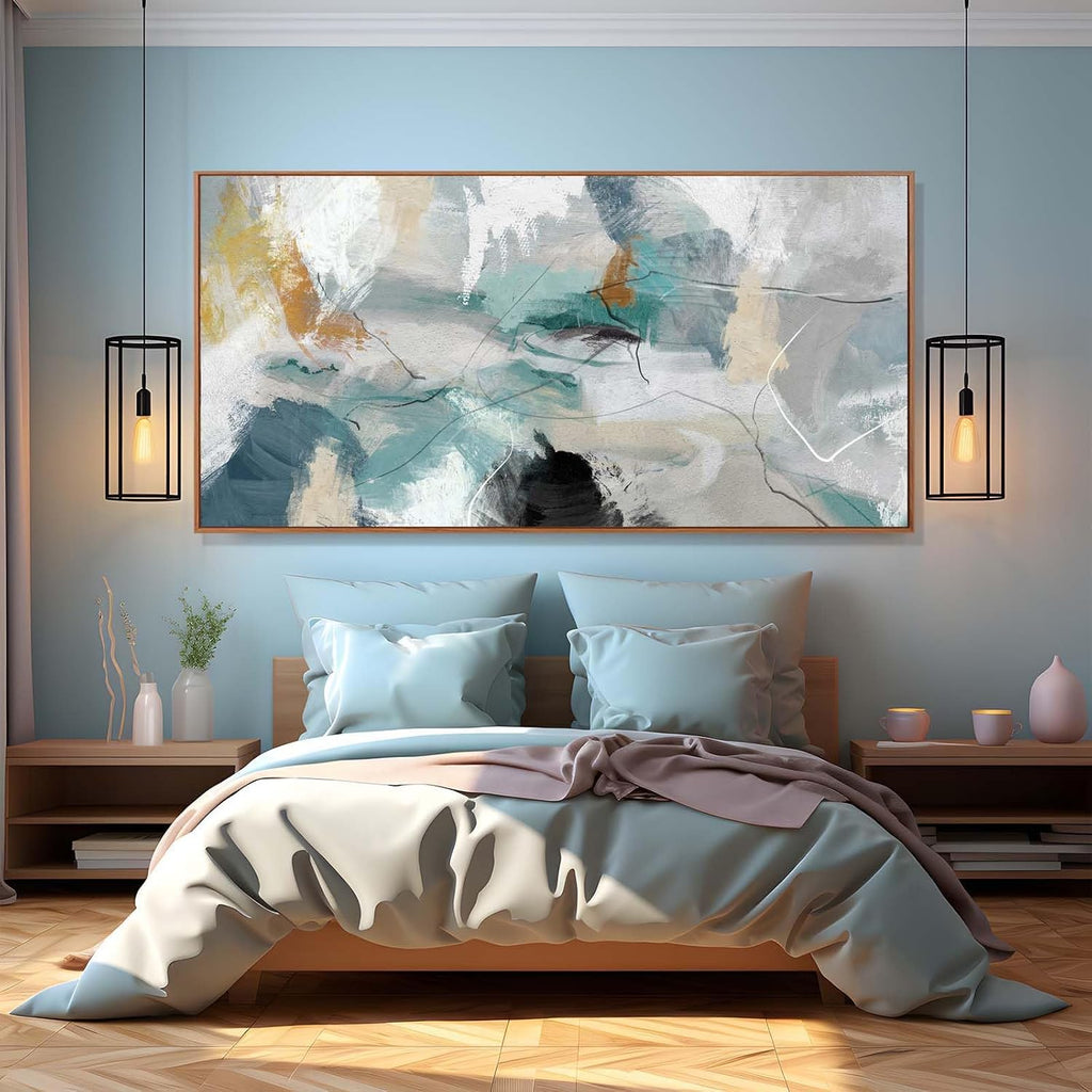 Kureful Green and White Canvas Wall Art Contemporary Wall Decor Abstract Poster Printing 36'x70' Office Art Pictures Bedroom Decorations