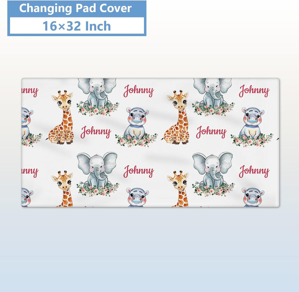 KAINSY Custom 5-Piece Baby Crib Bedding Set, Personalized Name for Kid Toddler, Animal Nursery for Boy Girl, Double Layer, Customized Gift for Infant