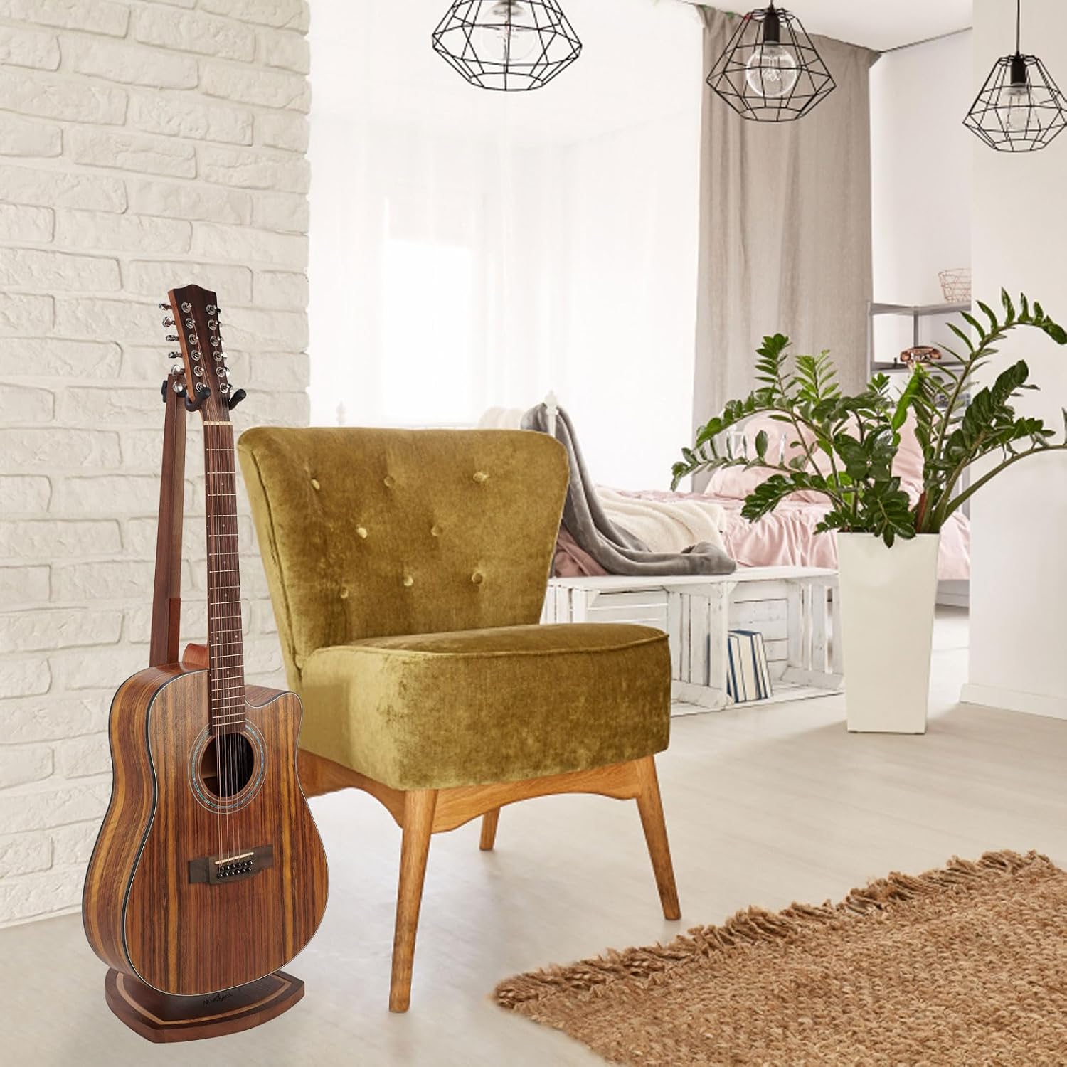 Double Guitar Stand, 2 Pack Guitar Stand for Acoustic Guitar, Dual Guitar Stand for 2 Guitars, Wooden Guitar Stand Floor for Electric Guitar, Wood Guitar Stand for Men, Guitar Accessories