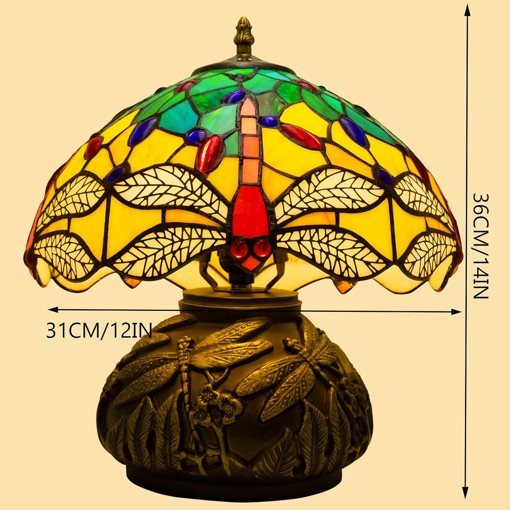 Tiffany Lamp,12 inch Stained Glass Lamp,Dragonfly Tiffany Style Table Lamp Included E26 LED with Remote Control for Bedside,Living Room,Dining Table,Antique Office(Blue Leaf)