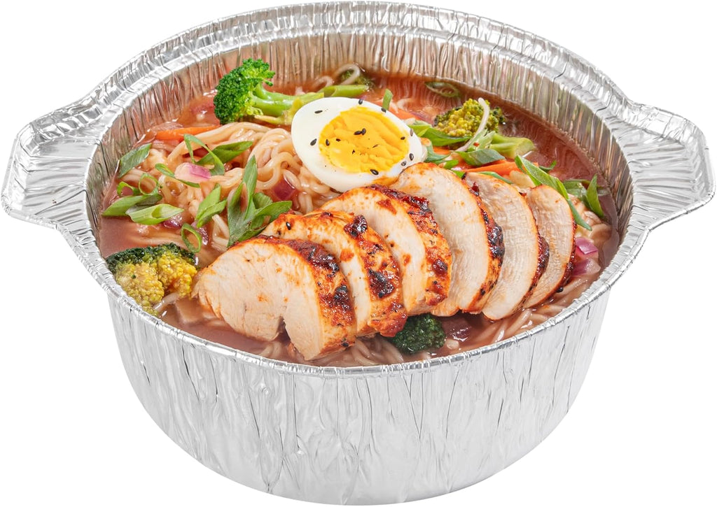 Foil Lux 60 Ounce Pans And Lids, 100 Disposable Pots With Lids - Oven-Ready, Stove Compatible, Aluminum Foil Baking Pans, Freezable, For Outdoor Camping, Vacation, Picnic, And More - Restaurantware