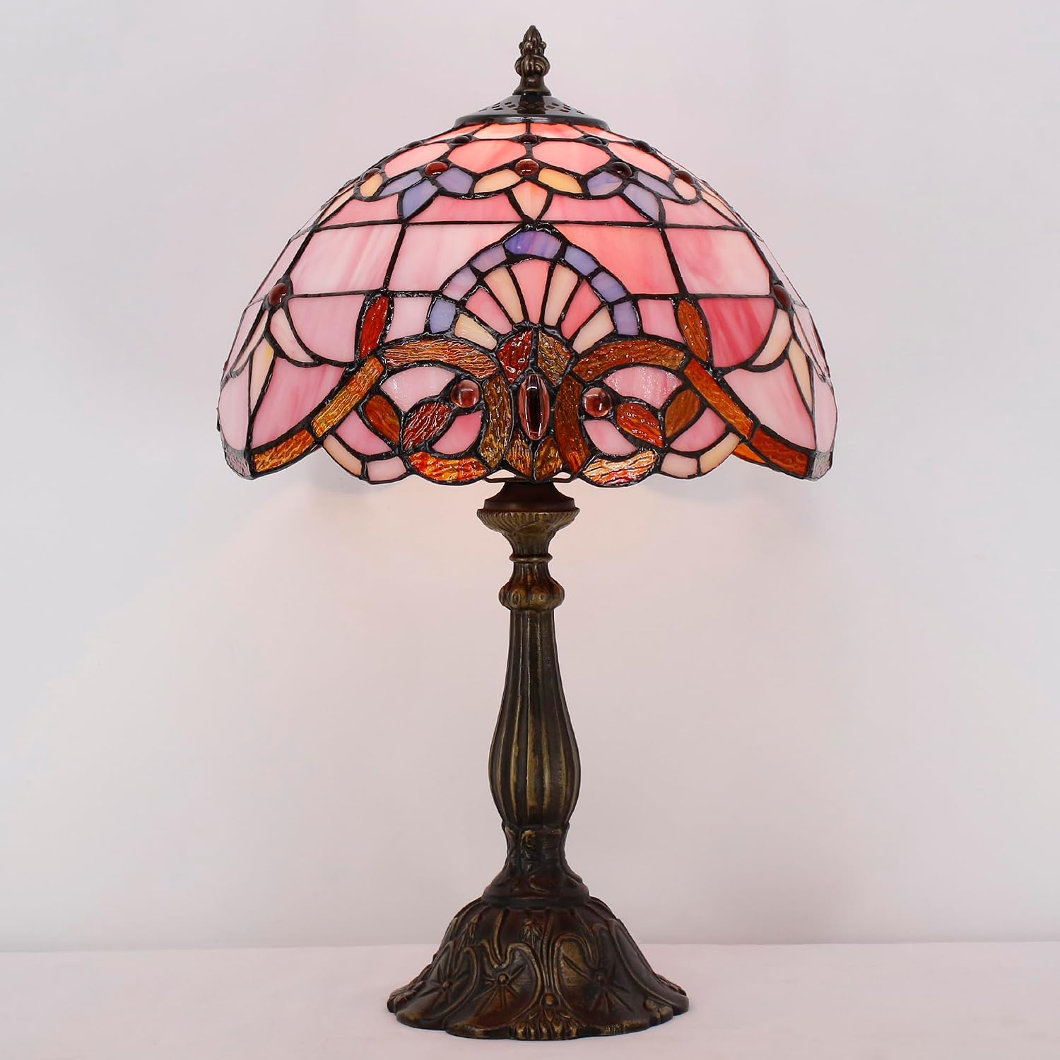 Tiffany Lamp Touch Control Table Lamp Pink Stained Glass Desk Lamp 12X12X19 Inches Baroque Style Reading Light