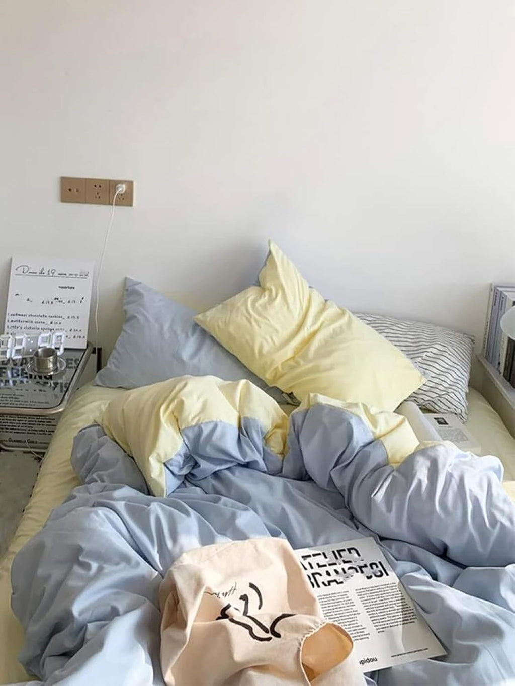 Cotton Dual Color Duvet, Sky Blue and Yellow Pastel Combination Bedding Set for Lovely Home Decor, Cal King, Oversize, Queen, Toddler Duvet Bedding Set (Queen 90X90)