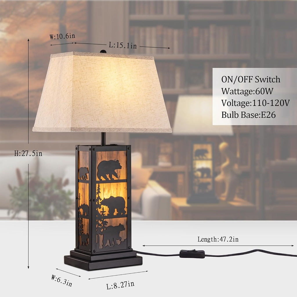 Wellmet Black Farmhouse Table Lamp, 2 Lights Bedside Lamp for Living Room, 27.5in Tall Vintage Nightstand Lamp, Touch Control Table Lamp with LampShade for Bedroom, Office(E26 Base)