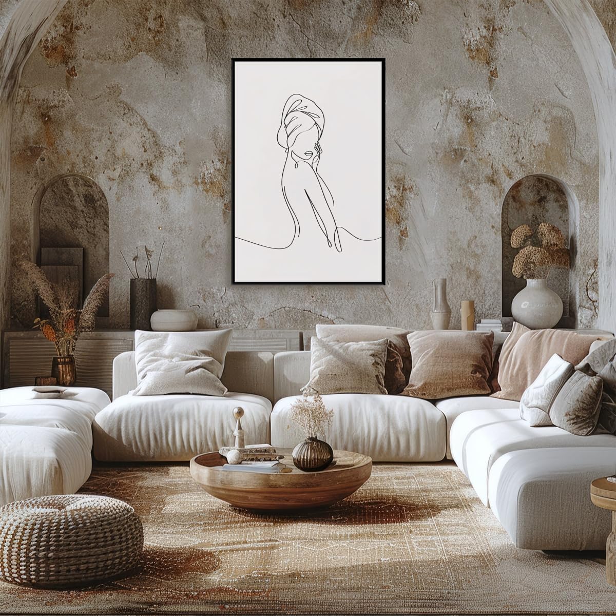 Trendy Female Sketch Wall Art Elegant Home Artwork Decor Minimalist Black and White Body Line Painting Poster Abstract Canvas Print Wall Decor for Bedroom Washroom Bathroom black framed20x30inch