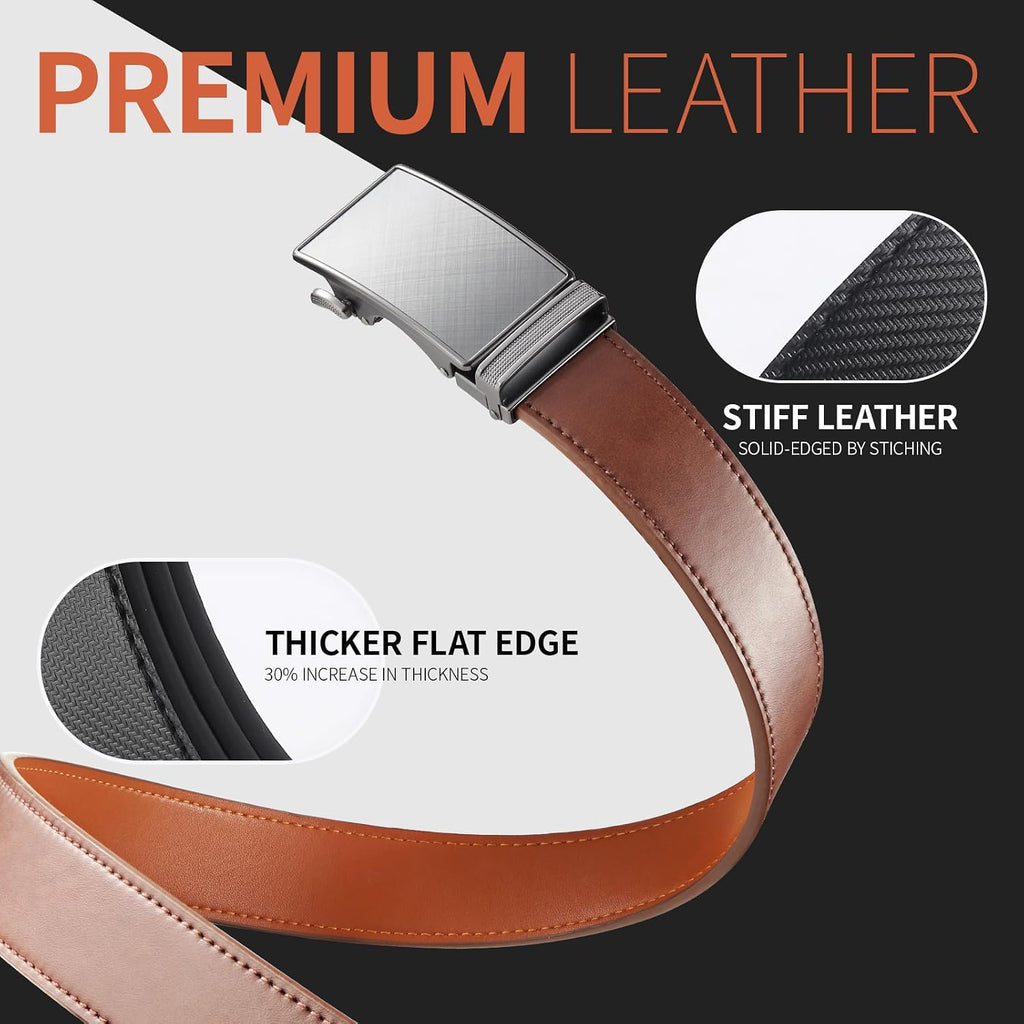 Genuine Leather Ratchet Belt for Men: Classic, Dress, Casual, Trim-to-Fit, Gift Box.