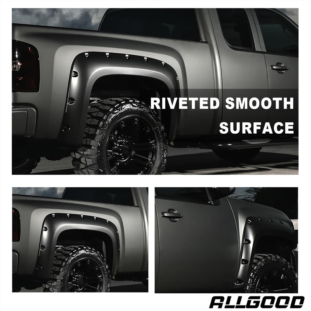 ALLGOOD Fender Flares Compatible with Nissan Titan 2004-2015 w/o Bedside Lockbox Front & Rear Smooth Black Wheel Cover Protector Pocket Rivet Bolt Style 4pcs F81Z16006AA 5C3Z16006AA